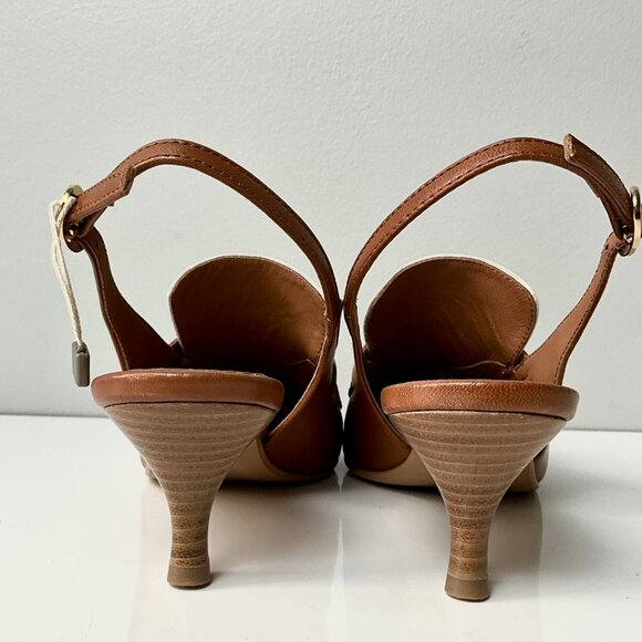 8 by Yoox Two-Tone Leather Slingback Pumps- Brown & White - EU 38-Made in Italy - Picture 4 of 10